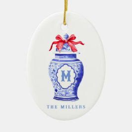 Chinoiserie Ginger Jar Monogram | Red Bow Keramik Ornament