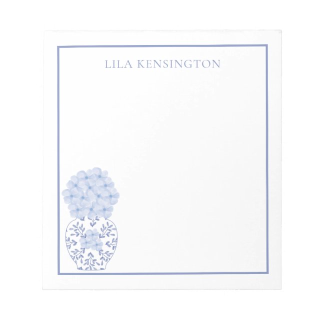 Chinoiserie Ginger Jar Vase mit Blumen Notepad Notizblock (Vorderseite)