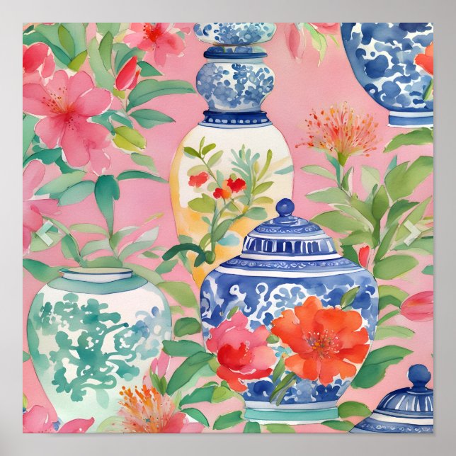 Chinoiserie Ginger Jars & Blume Poster (Vorne)
