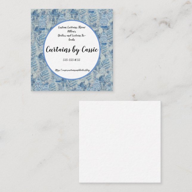 Chinoiserie Ginger Jazz Toile Square Business Card Quadratische Visitenkarte (Vorne/Hinten)