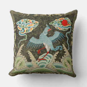 Chinoiserie Golden Crane Vogel & Seewellenmuster Kissen