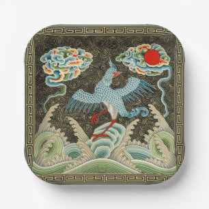 Chinoiserie Golden Crane Vogel & Seewellenmuster Pappteller