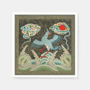 Chinoiserie Golden Crane Vogel & Seewellenmuster Serviette