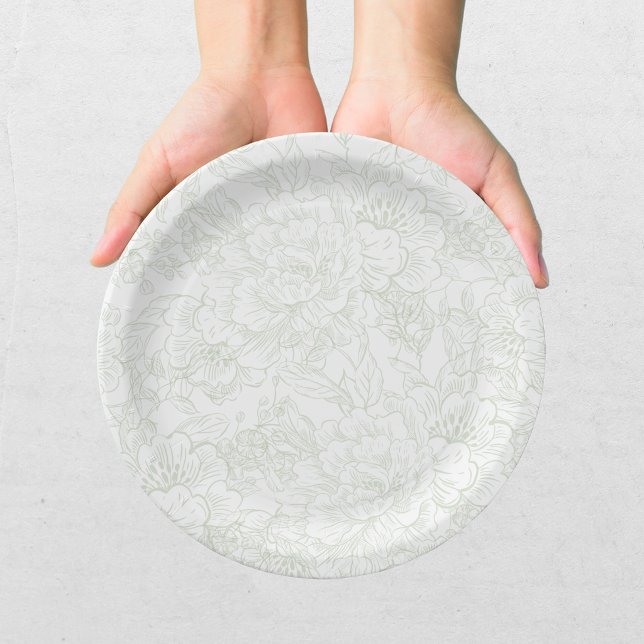 Chinoiserie Green Sage Peony Wedding Pappteller (Von Creator hochgeladen)