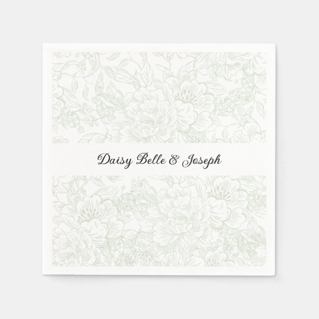 Chinoiserie Green Sage Peony Wedding Serviette (Vorderseite)