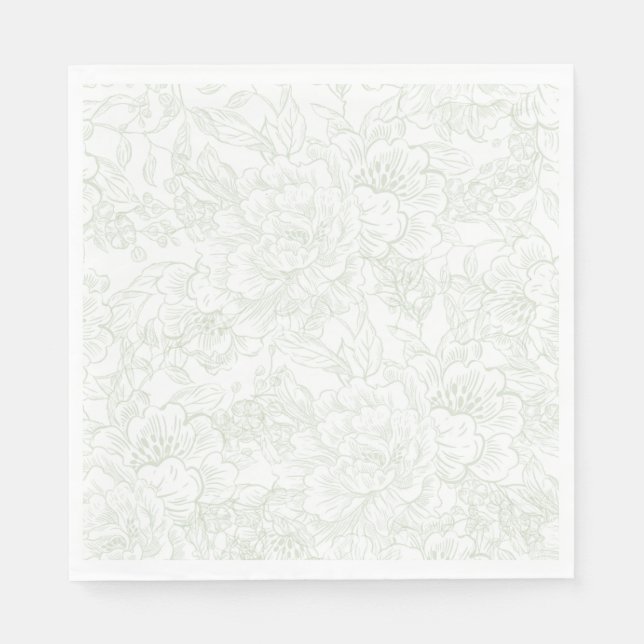 Chinoiserie Green Sage Peony Wedding Serviette (Vorderseite)