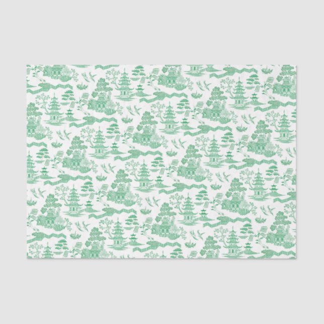 Chinoiserie Green Willow Decoupage Tissue Paper Seidenpapier (Vorderseite)