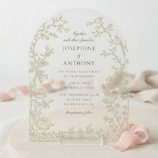 Chinoiserie Hellgrüne Florale Hochzeit Acryleinladungen