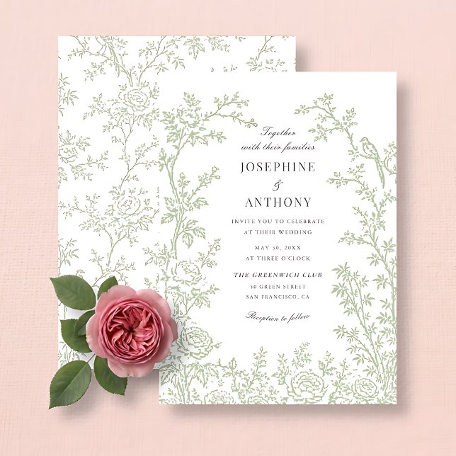 Chinoiserie Hellgrüne Florale Hochzeit  Einladung (Von Creator hochgeladen)