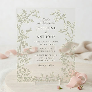 Chinoiserie Hellgrüne Hochzeit mit Blumenmuster Acryleinladungen