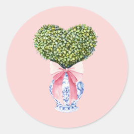 Chinoiserie Herz Topiary Valentinstag Runder Aufkleber