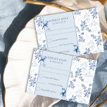 Chinoiserie Hochzeit in Blau und Weiß RSVP Karte<br><div class="desc">Chinoiserie Hochzeit RSVP-Karte mit elegantem, blau-weiß Vintagen botanischen Design. Delikate und romantische Blumen, mit Zweigen von Rose und Vögeln der Natur und einer Farbpalette in Blautönen inspiriert von rustikalen französischen Toile, chic chinoiserie Porzellan, delft Töpferei, georgianische, Regie und viktorianische Ära. Um Einladungen, Schreibwaren, Spiele und die tägliche Dekoration zu koordinieren,...</div>