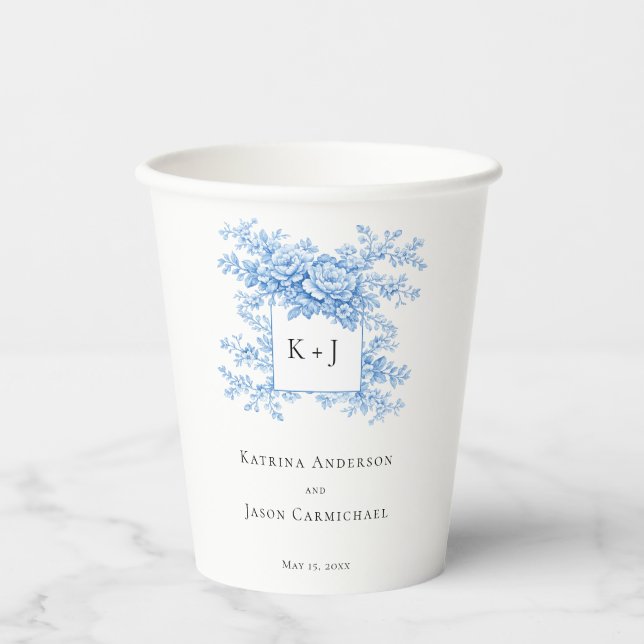 Chinoiserie-Hochzeitsblumen-Monogramm Elegant Pappbecher (Vorderseite)