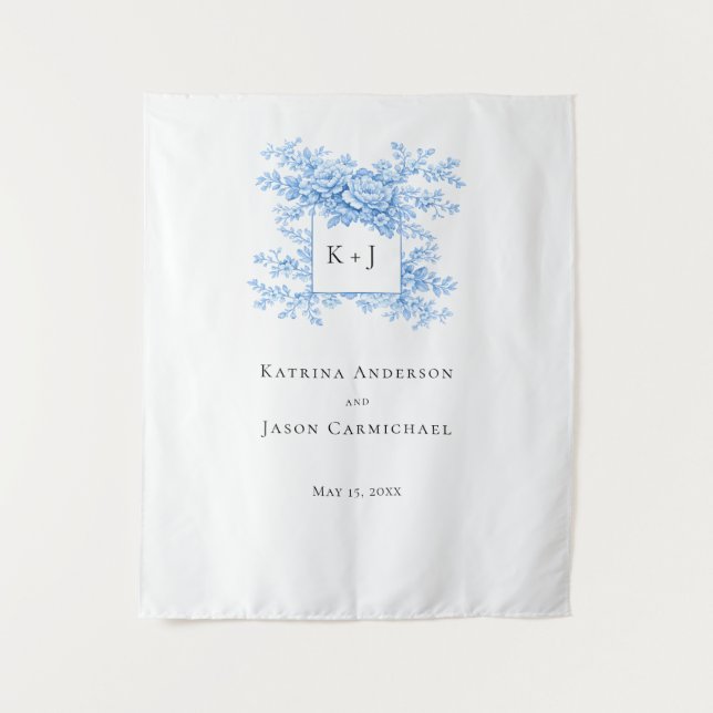 Chinoiserie-Hochzeitsblumen-Monogramm Elegant Wandteppich (Vorderseite)