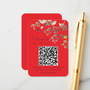 Chinoiserie-Hochzeitswebsite RSVP-QR-Code Begleitkarte