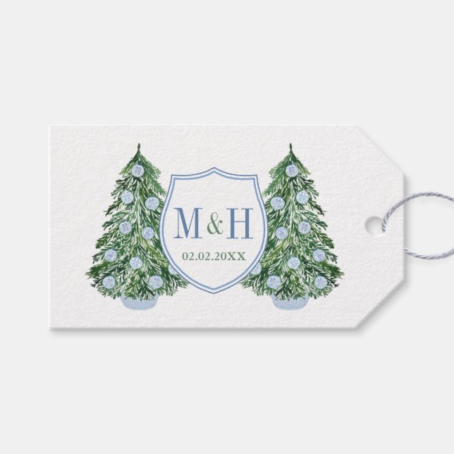 Chinoiserie Holidays Hochzeitspaare Wappen Gefalle Geschenkanhänger (Vorderseite (Horizontal))