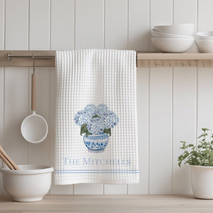 Chinoiserie Hortensien Blumen Blau  Geschirrtuch