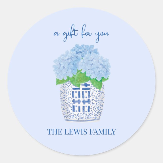 Chinoiserie Hydrangea Geschenksticker Runder Aufkleber (Vorderseite)