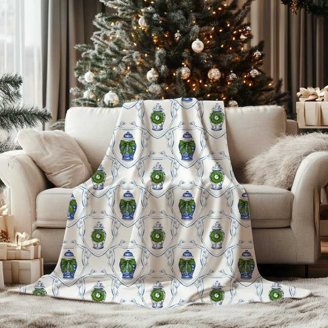 Chinoiserie Ingwer-Gefäß Monogrammiert  Fleecedecke (Chinoiserie Ginger Jar Christmas Blanket)
