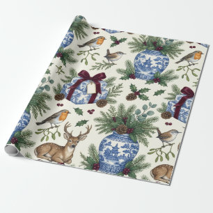 Chinoiserie Ingwer-Glas Burgunder-Schleife Weihnac Geschenkpapier
