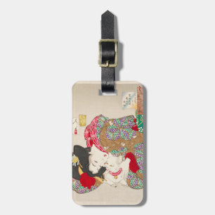 Chinoiserie Japanische Dame & Katze Kimono Kunst Gepäckanhänger