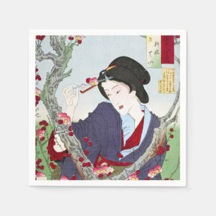 Chinoiserie Japanische Dame & Rote Kirschblüte Serviette