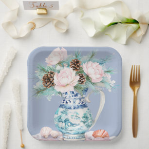 Chinoiserie Jug mit Pinecones und Seashells Pappteller