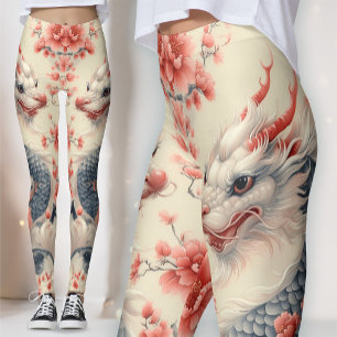 Chinoiserie Kaiserlicher Drache   Coral Sakura Kun Leggings