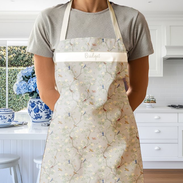 Chinoiserie-Kameliengarten auf weichem beigem Apri Schürze (Camellia Garden beige Apron)