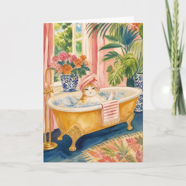 Chinoiserie-Katz-Maximalist-Badegruss Karte (Vorderseite)