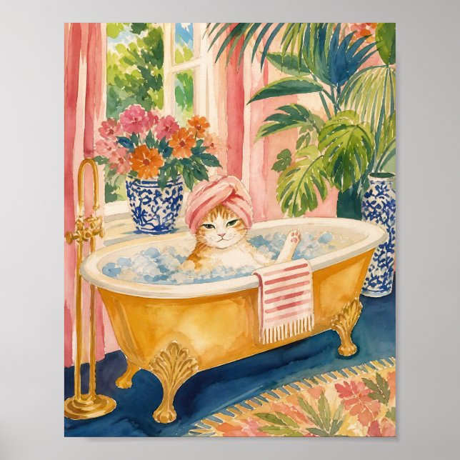 Chinoiserie-Katze Maximalist Badzeit Poster (Vorne)