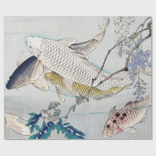 Chinoiserie Koi-Fisch und lila Wisteria-Druck Geschenkpapier