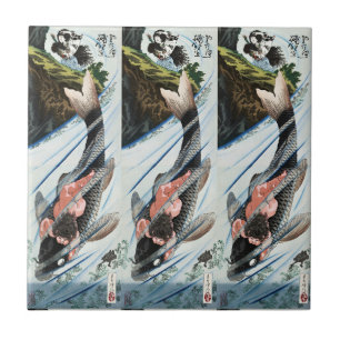 Chinoiserie Koi Karpfen Wasserfall Japanische Kuns Fliese