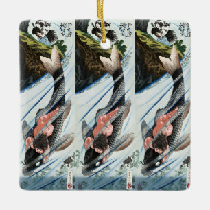 Chinoiserie Koi Karpfen Wasserfall Japanische Kuns Keramikornament