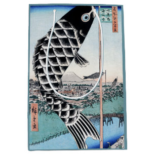 Chinoiserie Koinobori-Karpfen & Fuji-Landschaft Mittlere Geschenktüte
