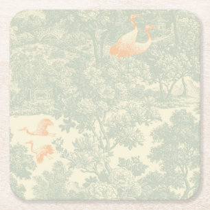 Chinoiserie-Kranich-Toile-Botanischer Asiatischer Rechteckiger Pappuntersetzer