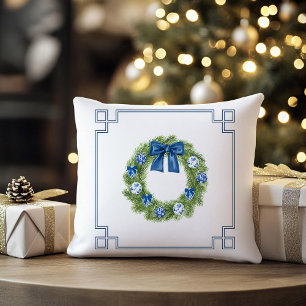 Chinoiserie-Kranz-Monogramm-Weihnachten-Festtage Kissen
