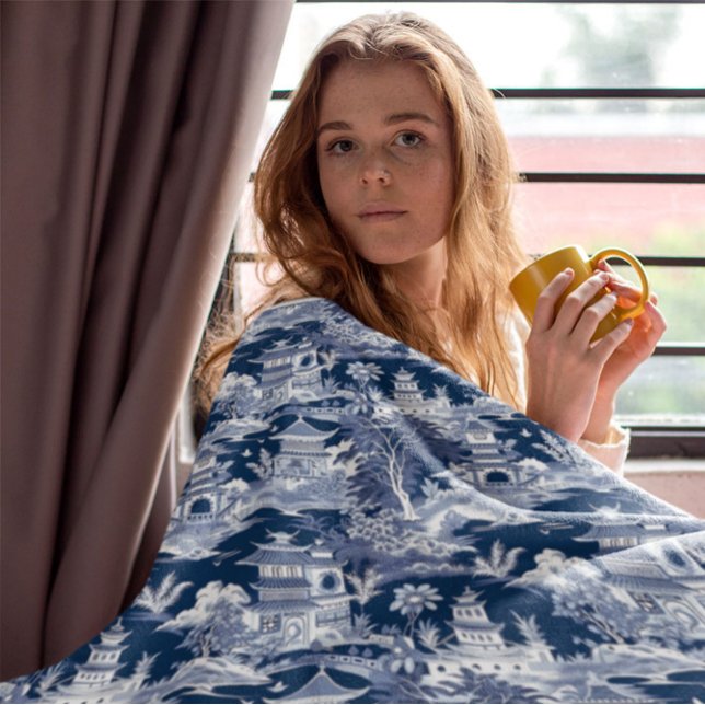 Chinoiserie Landschaftsbild Malerei Blau Weiß Decke (Von Creator hochgeladen)