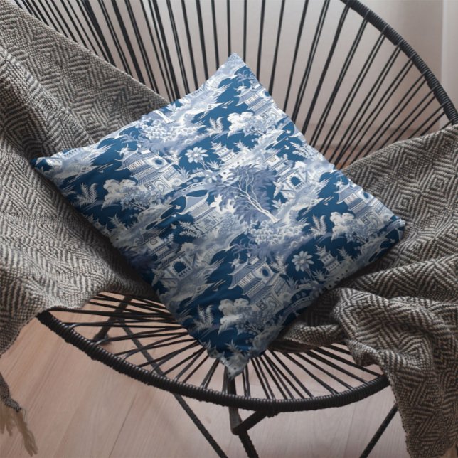 Chinoiserie Landschaftsbild Malerei Blau Weiß Kissen (Von Creator hochgeladen)