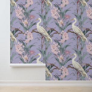 Chinoiserie Lavender Blume & Egrets Muster Tapete