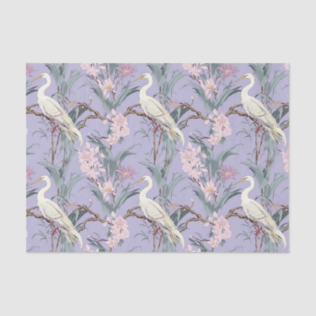 Chinoiserie Lavender Floral Egret Seidenpapier (Vorderseite)