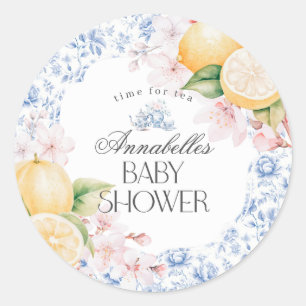 Chinoiserie Lemon Tea Baby Dusche Einladung Runder Aufkleber