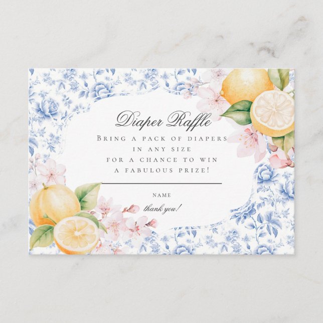 Chinoiserie Lemon Tea Babydusche Windelwanne Begleitkarte (Vorderseite)