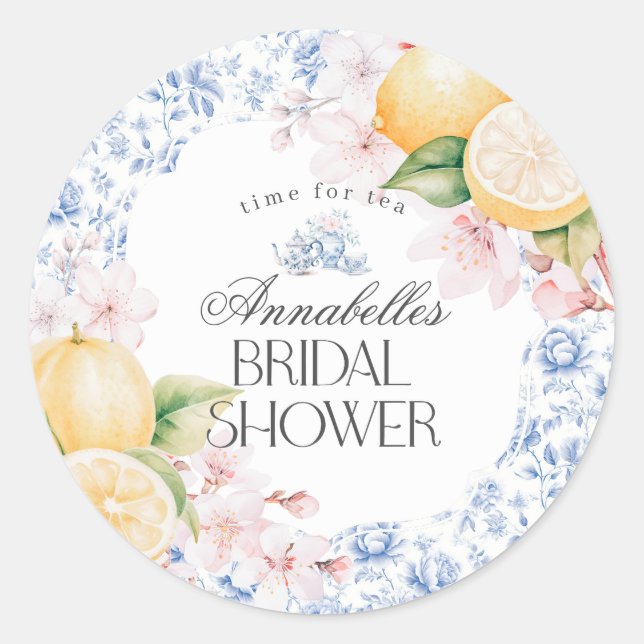 Chinoiserie Lemon Tea Bridal Dusche Einladung Runder Aufkleber (Vorderseite)