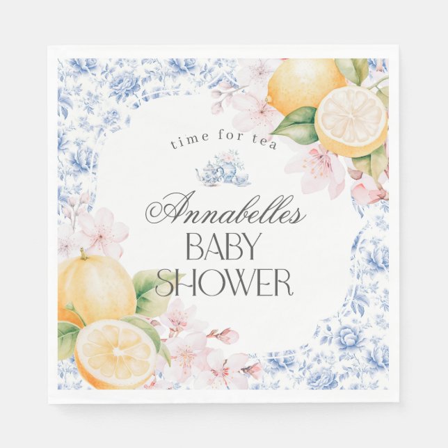 Chinoiserie Lemon Tea Party Babydusche Dekoration Serviette (Vorderseite)