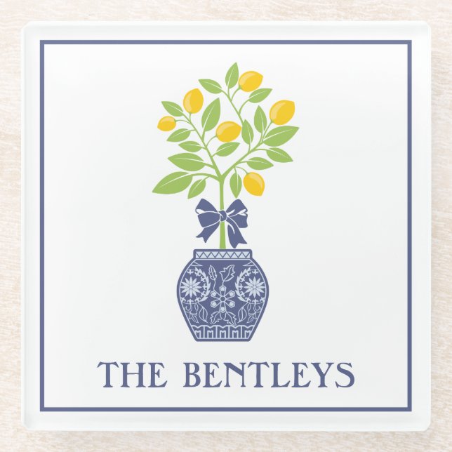 Chinoiserie Lemon Tree Glass Untersetzer (Vorderseite)