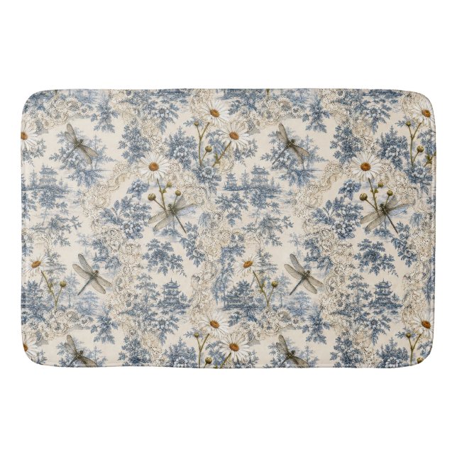 Chinoiserie Libellen, Gänseblümchen und Spitze Badematte (Vorderseite)