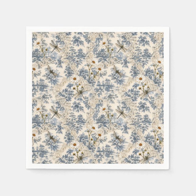 Chinoiserie Libellen, Gänseblümchen und Spitze Serviette (Vorderseite)