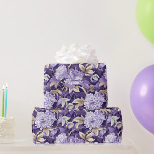 Chinoiserie Lila Gold Blumenmalerei Geschenkpapier