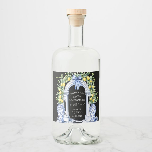 Chinoiserie Limoncello Lemons Flasche Alkoholflaschenetikett (Vorderseite)